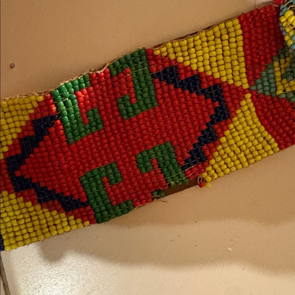 Vintage Southwestern Beaded & Leather Western Belt Sz SMALL* - Picture 4 of 10